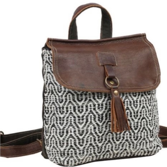 Myra Bag Handbags - MYRA LEFFIS BACKPACK BAG leather and Rug versatile bag black, white, brown